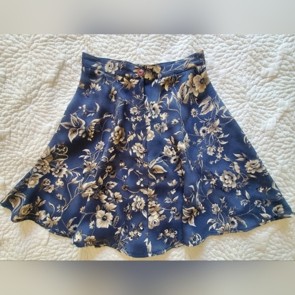 Vintage 90s floral skirt All that Jazz blue beige print A line spring small 4